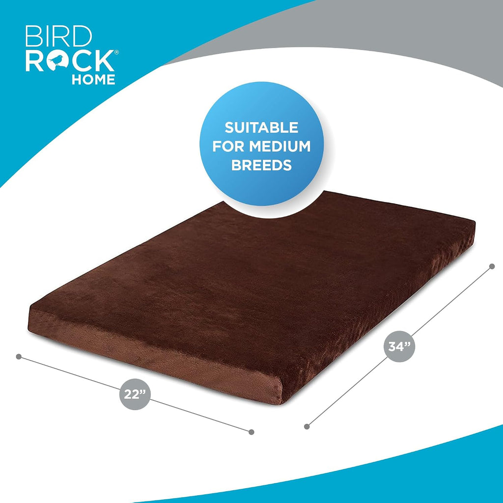 2" Memory Foam Dog Bed | Ultra Soft Plush Pet Bed | Removable Cover | Pet | Crate Bed (34 x 22, Brown)