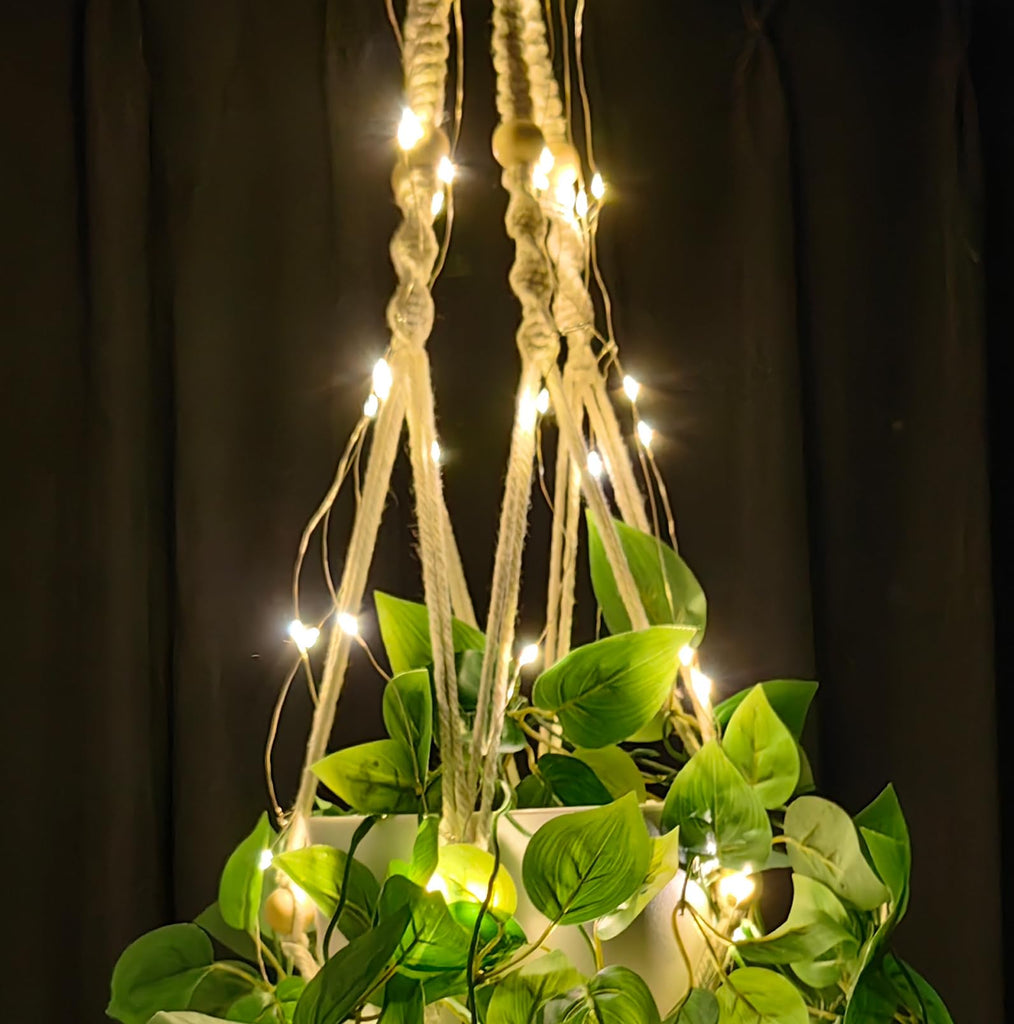 Fake Hanging Plants with Lights Artificial Plants Decor Macrame Plant Hanger with Fake Vines Faux Hanging Planter for