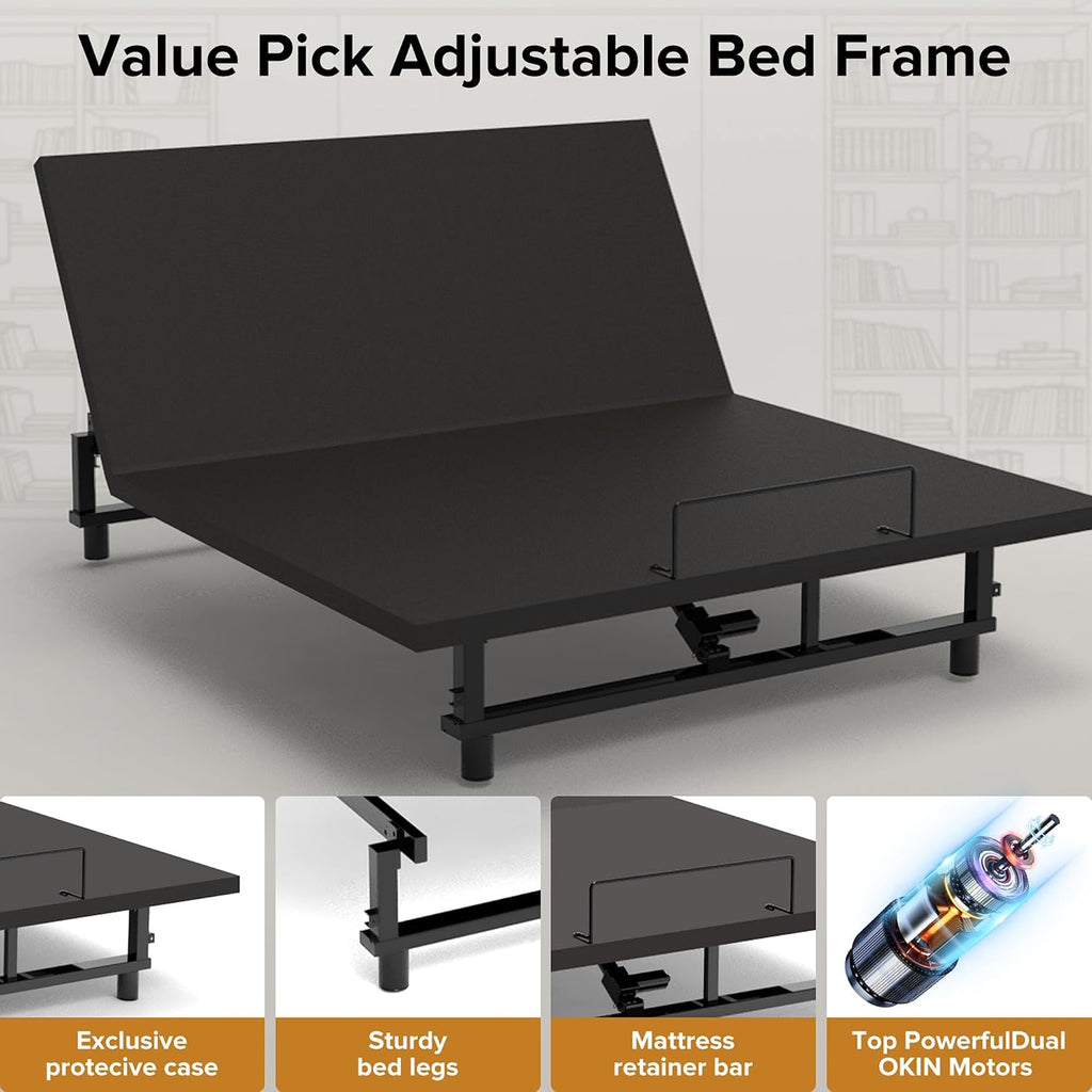 King Adjustable Bed Frame with Remote, LED Light & USB Ports (King)