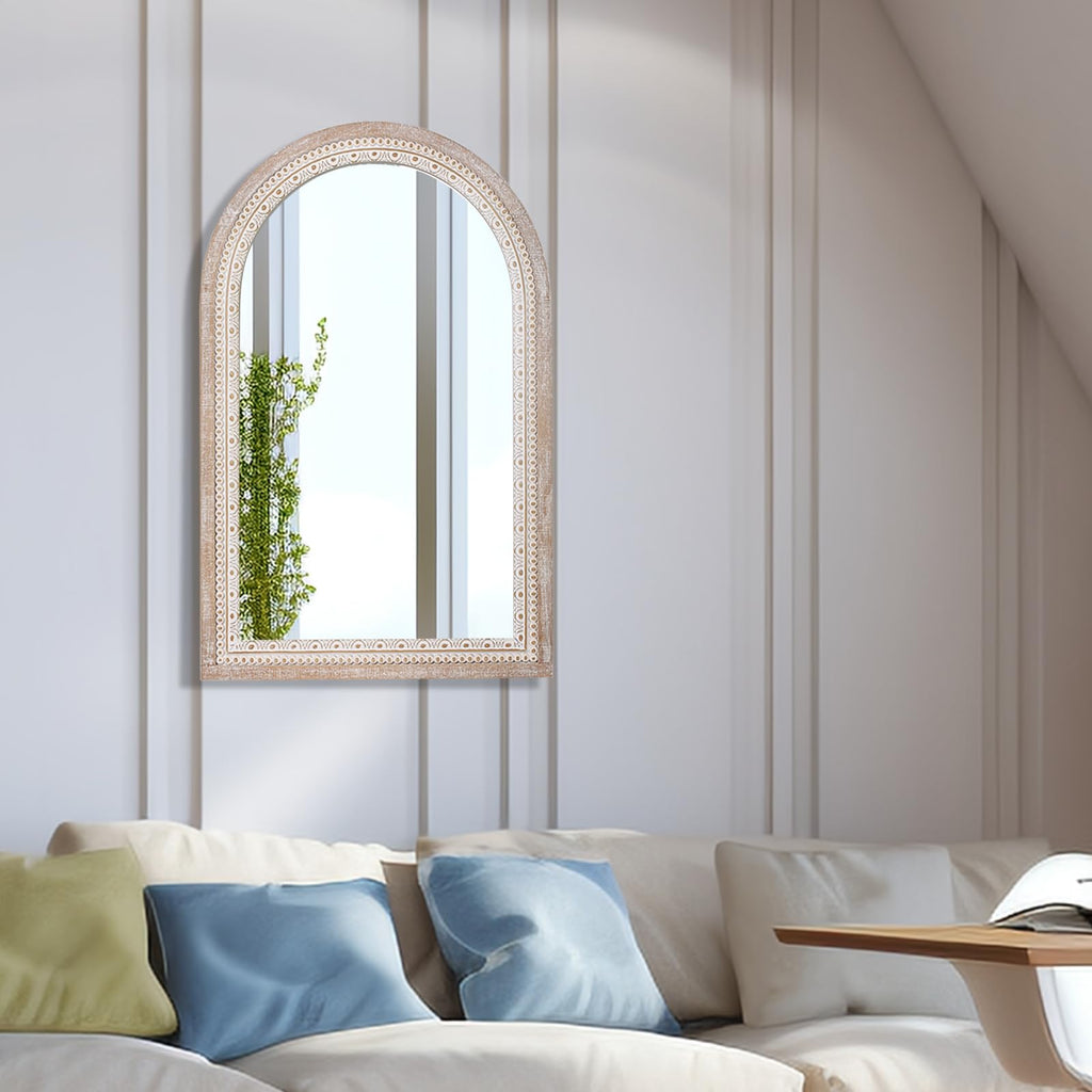 36x24 Inch Arched Mirror for Wall, Wooden Rustic Farmhouse Arch Mirrors