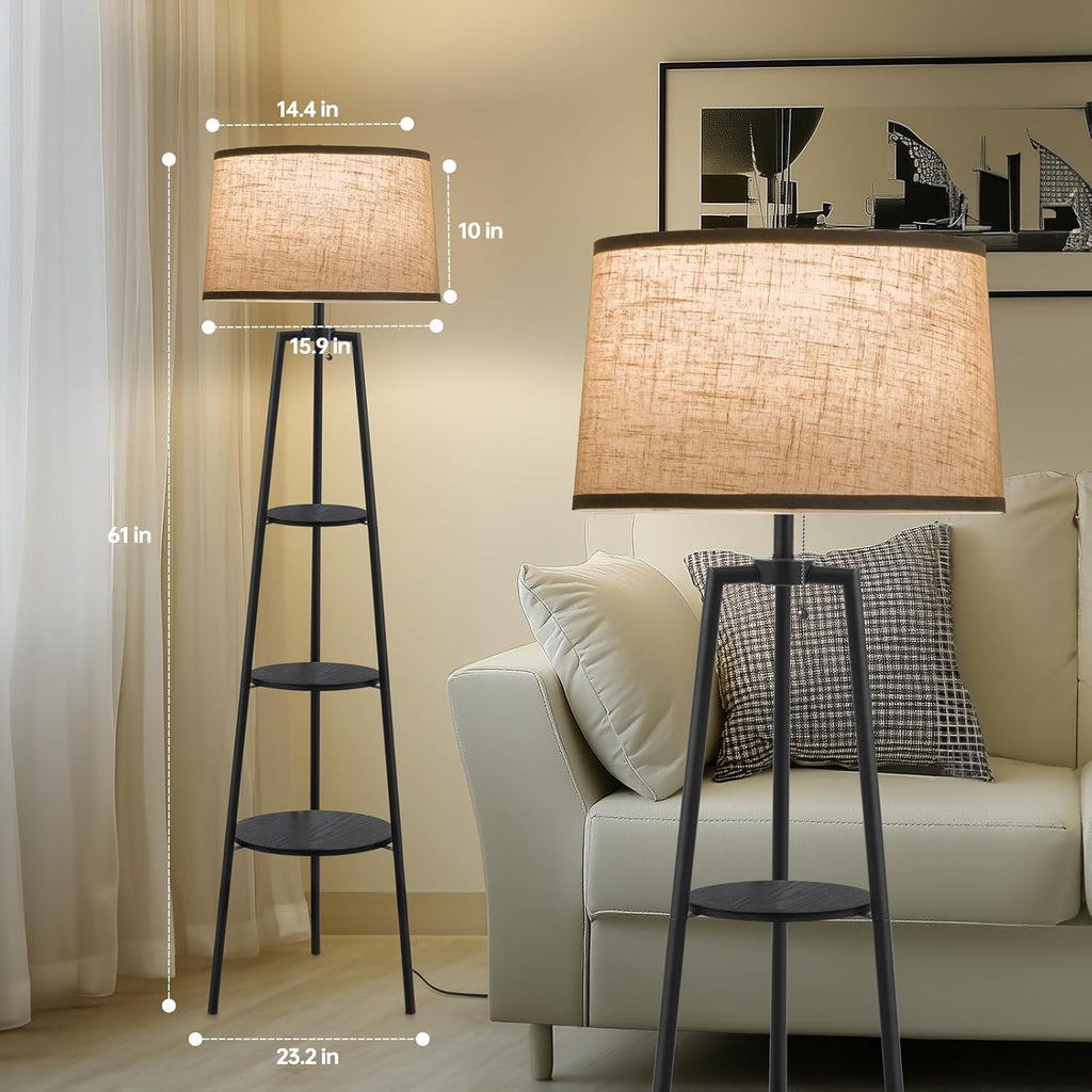 3 Tier Shelf Floor Lamps, Modern Standing Lamp with 3 Color Temperature Led Bulb, Tall Lamps and Office, Black