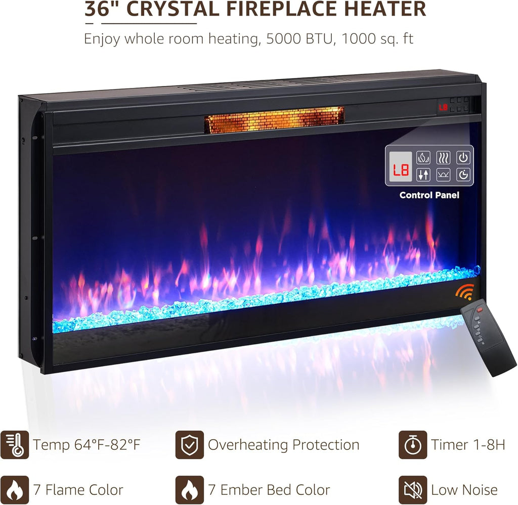 Modern 70" Fireplace TV Stand with 36" Electric Fireplace, Entertainment Center for TVs Up to 80", Media Console with