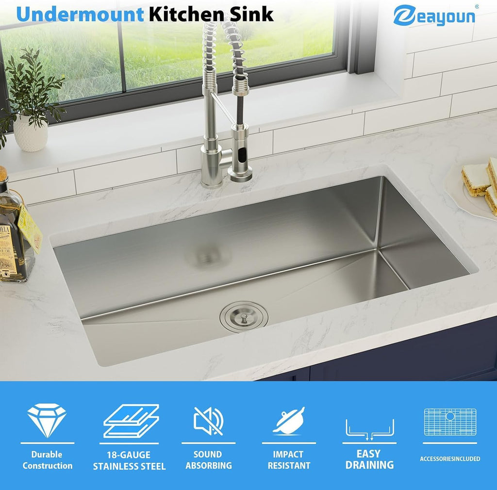 28 Inch Stainless Steel Undermount Kitchen Sink | 28x19 Inch Undermount Sink Ledge Workstation Single Bowl Under