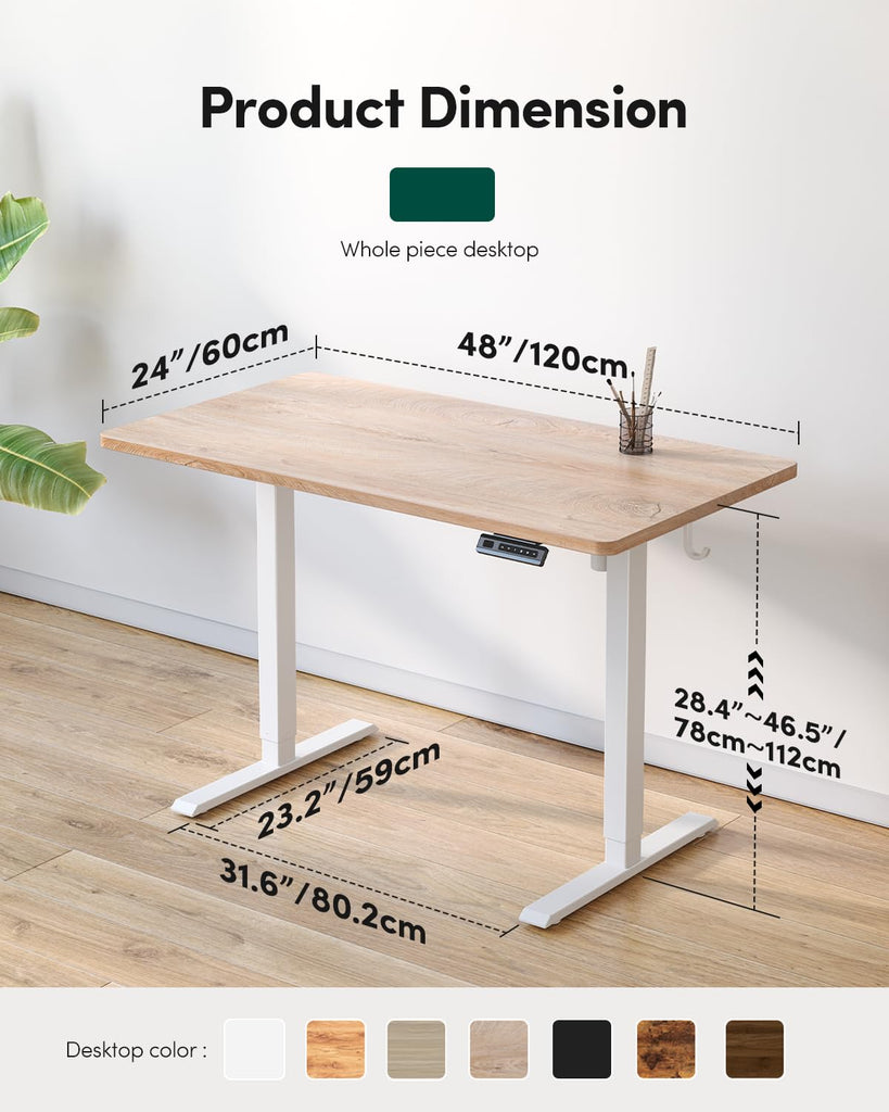 One-Piece Standing Desk, 48"x24" Seamless Tabletop Electric Height Adjustable, Study Rooms & Multi-Device