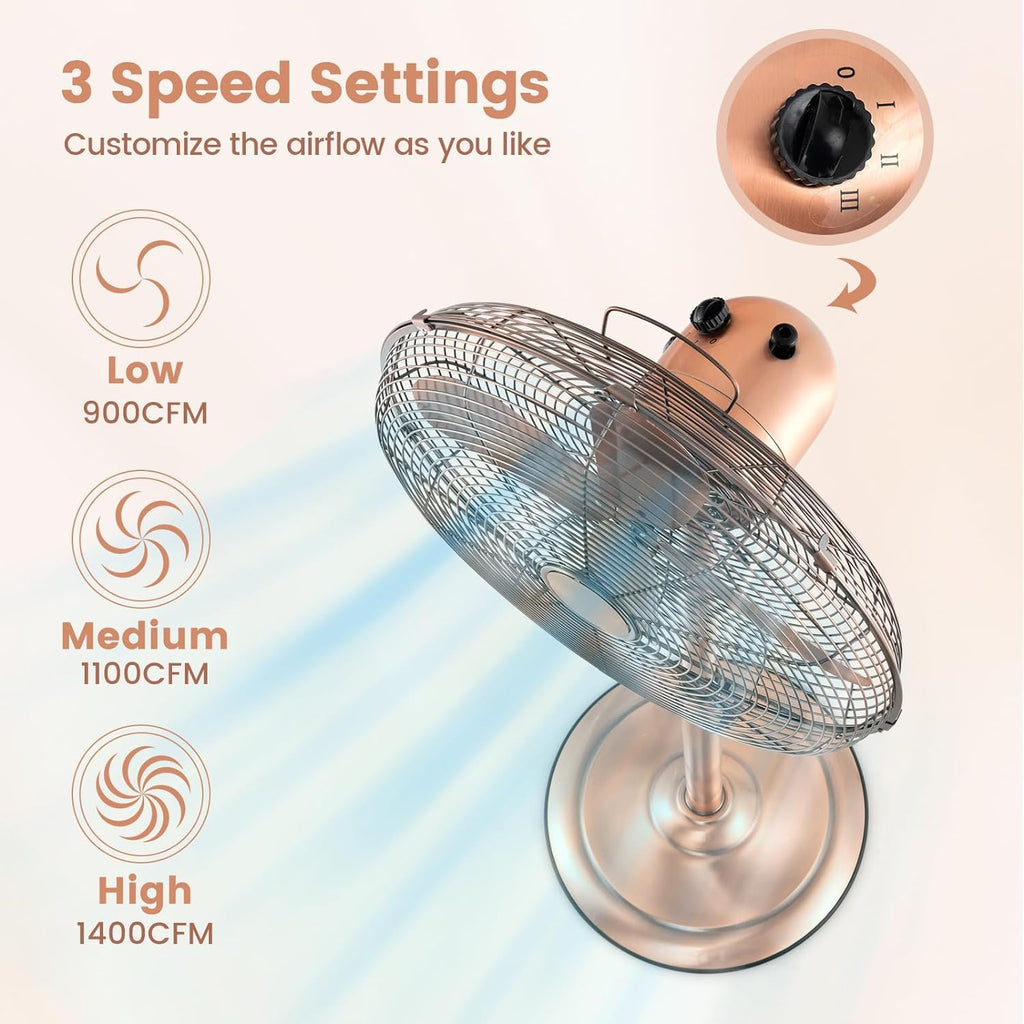 Pedestal Fan, 16'' Oscillating Fan with 3 Speed, Wide Spead, Adjustable Height & Angle, Low Noise Floor Fan w/ 75°