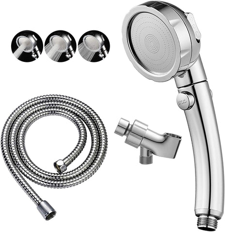Chrome High Pressure Handheld Shower Head with ON/OFF Pause Switch, 3 Spray Modes Shower Wand with Shut Off Button