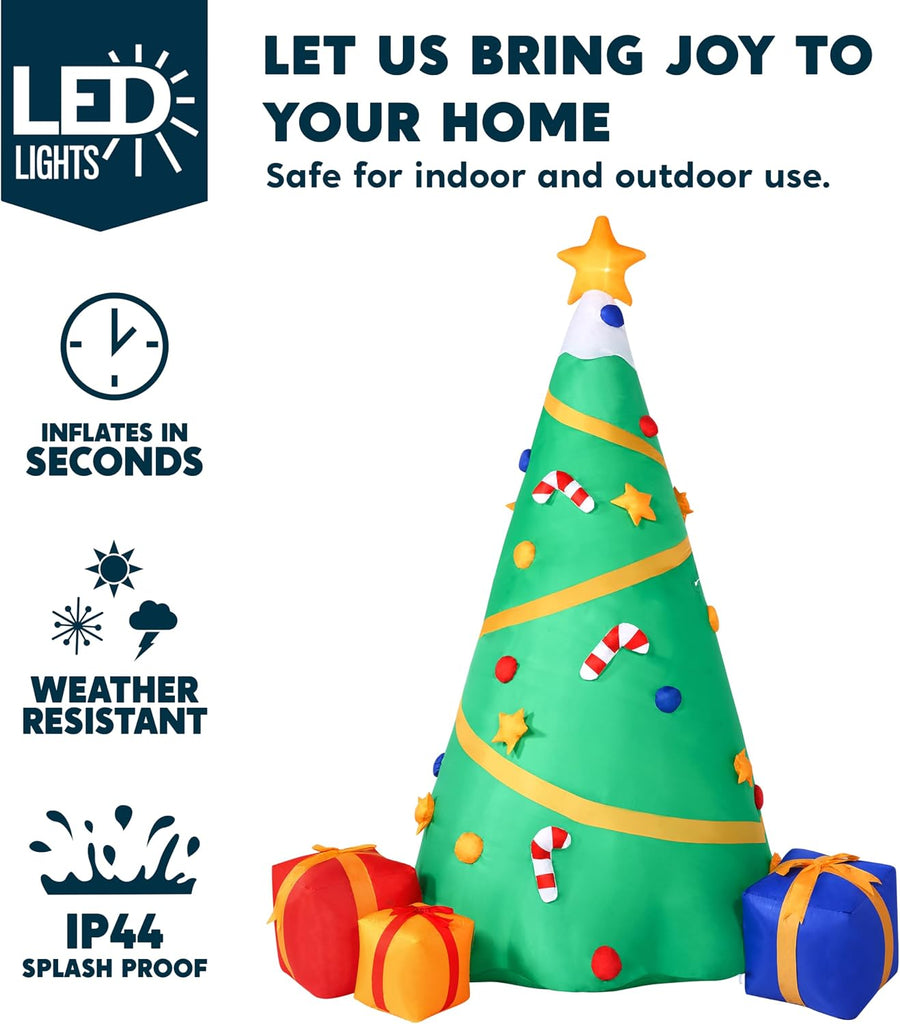 8 FT Tall Christmas Inflatables Tree Decoration, Lighted Giant Christmas Tree with Build-in Projection Blow Up