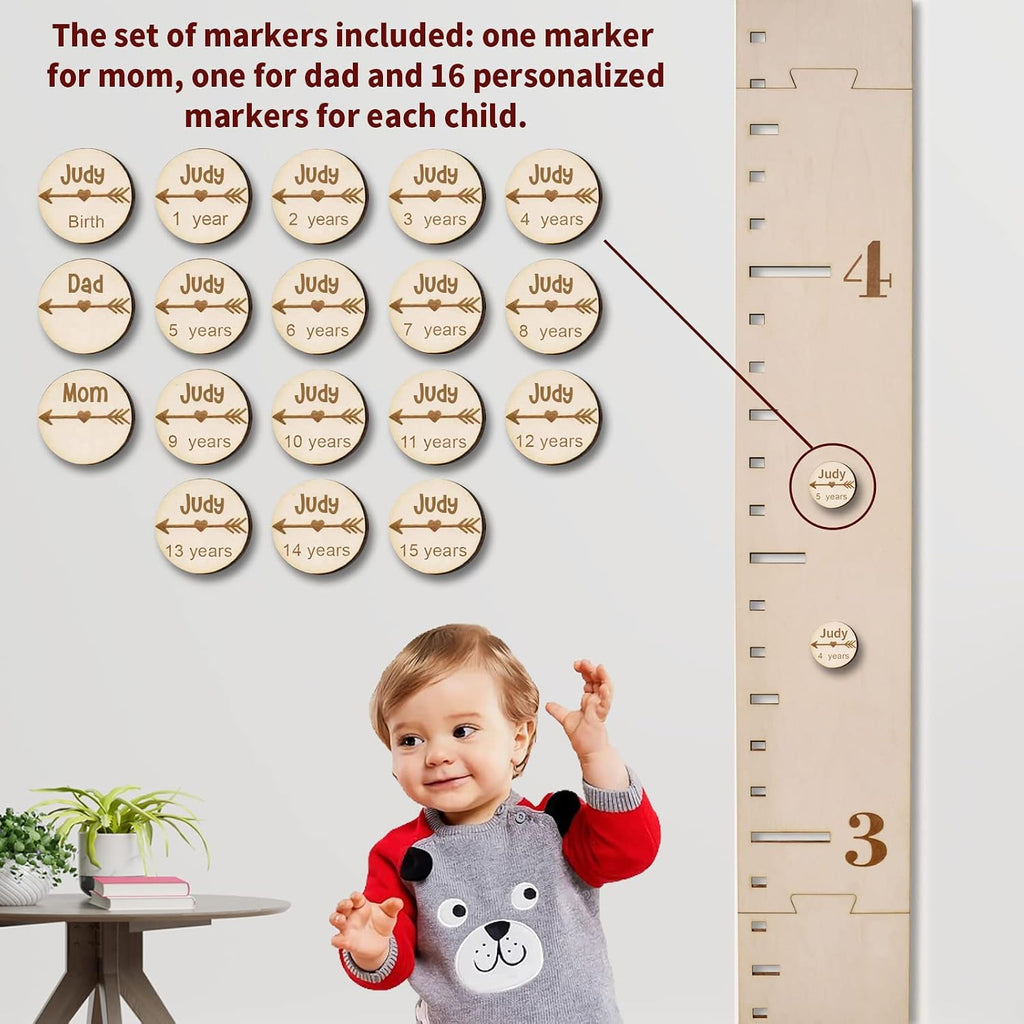 Personalized Wooden Growth Height Chart Ruler for kids, Custom Name Growth Chart for Boys and Girls, Laser Engraved