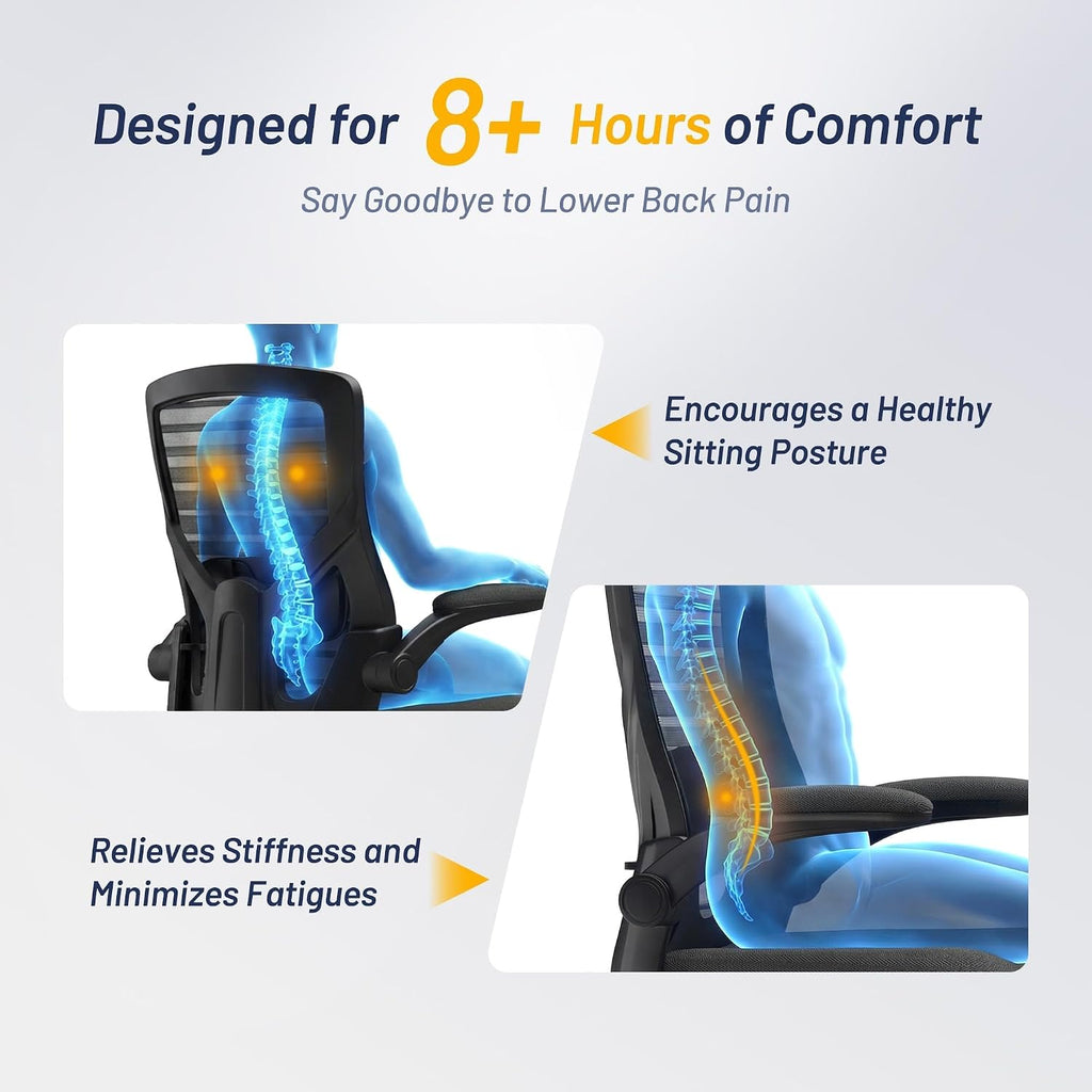 Office Desk Chair for Long Hours & Lower Back Pain Relief - 4" Thick Molded Foam Cushion, Enhanced Lumbar Support