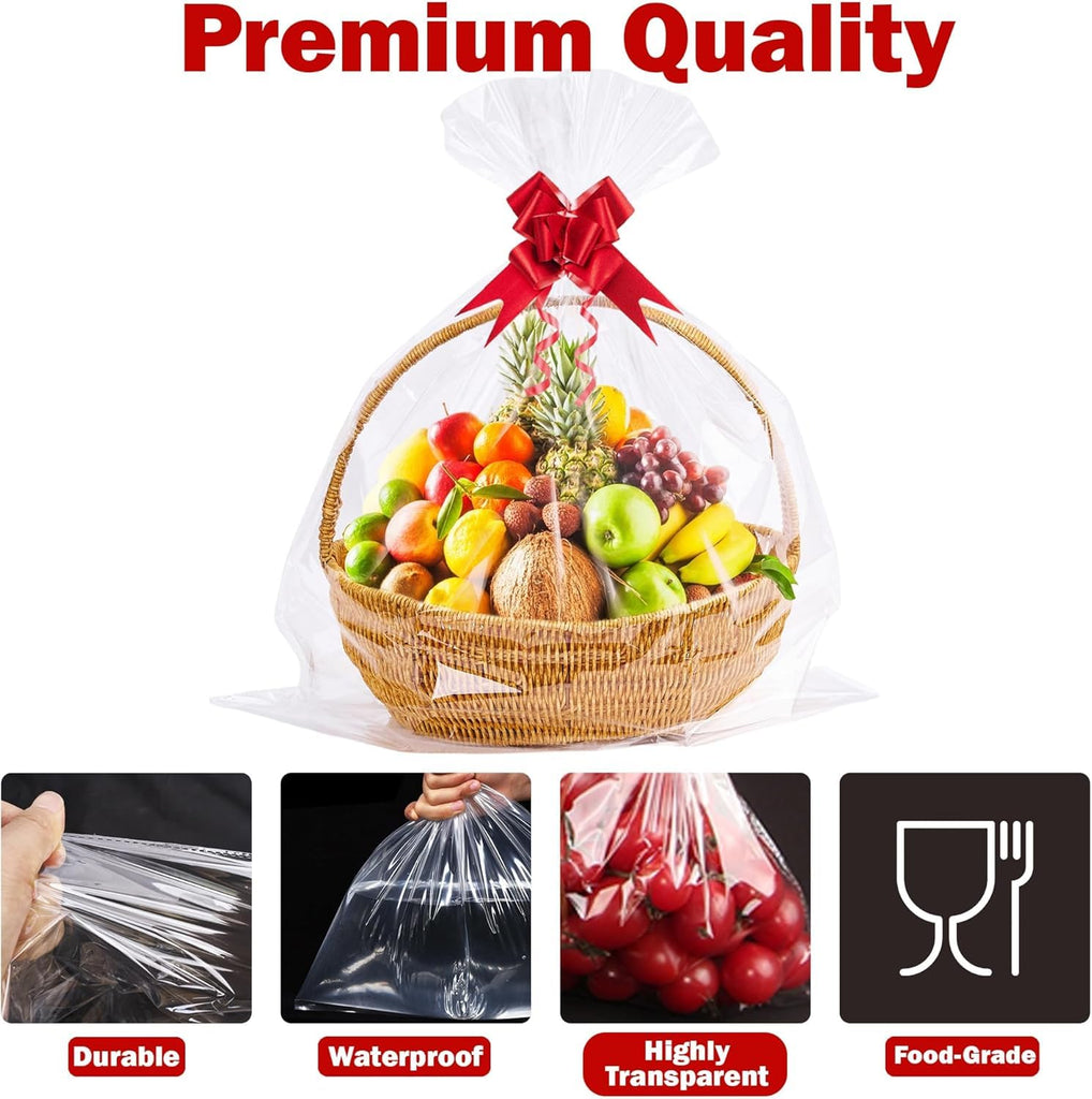 7 Pcs 50"x60" Cellophane Bags for Gift Baskets Wrap