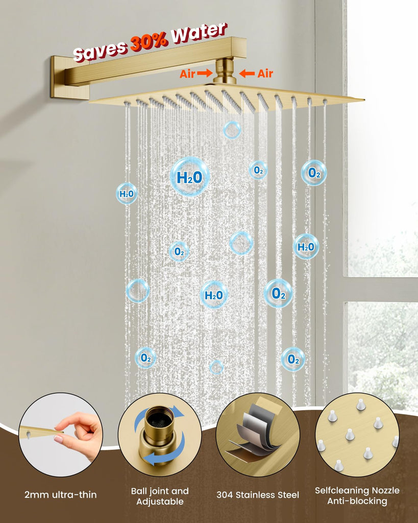 Tub Shower Faucet Set with Valve 10'' Rain Head,Brushed Gold