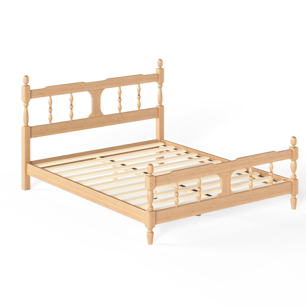 Queen Vintage Wood Spindle Post Bed, Bamboo Platform Bed, Natural