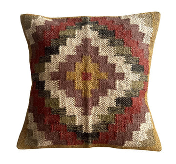 Vintage Kilim Square Pillow Cover 18X18 Pillows Boho Ethnic Cushion Cover, Decorative Handmade Handwoven Wool Jute