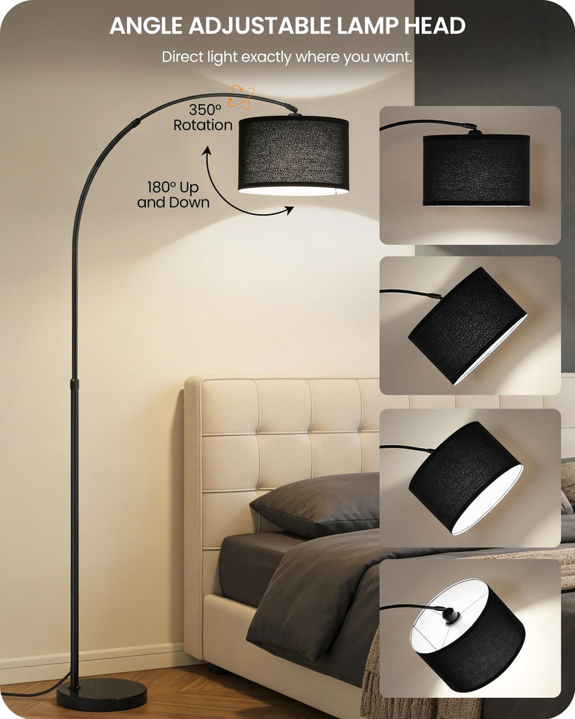 75" Dimmable Black Arc Floor Lamp with Marble Base and Adjustable Height