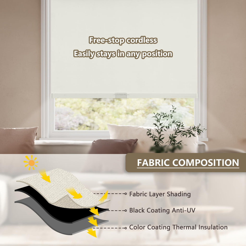 Cordless Blackout Roller Shades Blinds for Windows, Beige