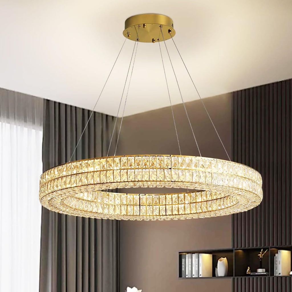 Led Ring Crystal Chandelier for Living Room, Modern Dimmable Chandeliers Lighting and Hanging Adjustable, LED Round Ceiling Chandelier for Dining Room (40inch,Gold) A122-B0C4T1XCBH