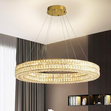 Led Ring Crystal Chandelier for Living Room, Modern Dimmable Chandeliers Lighting and Hanging Adjustable, LED Round Ceiling Chandelier for Dining Room (40inch,Gold) A122-B0C4T1XCBH