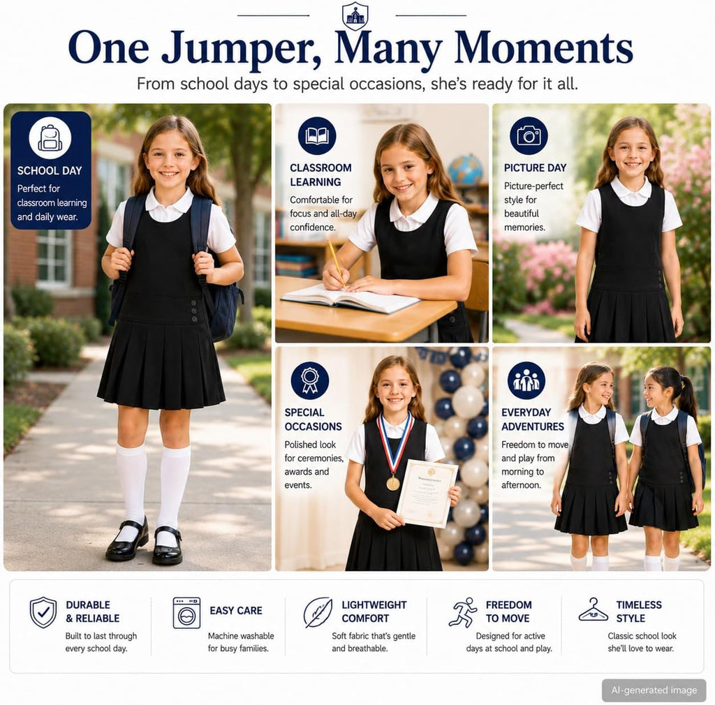 Girls School Uniform Jumper: Sleeveless Pleated Dress