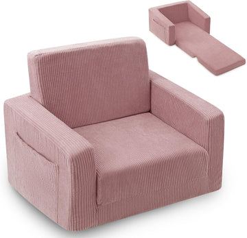 In-1 Kids Chair and Couch, Cozy Corduroy Kids Sofa, Pink