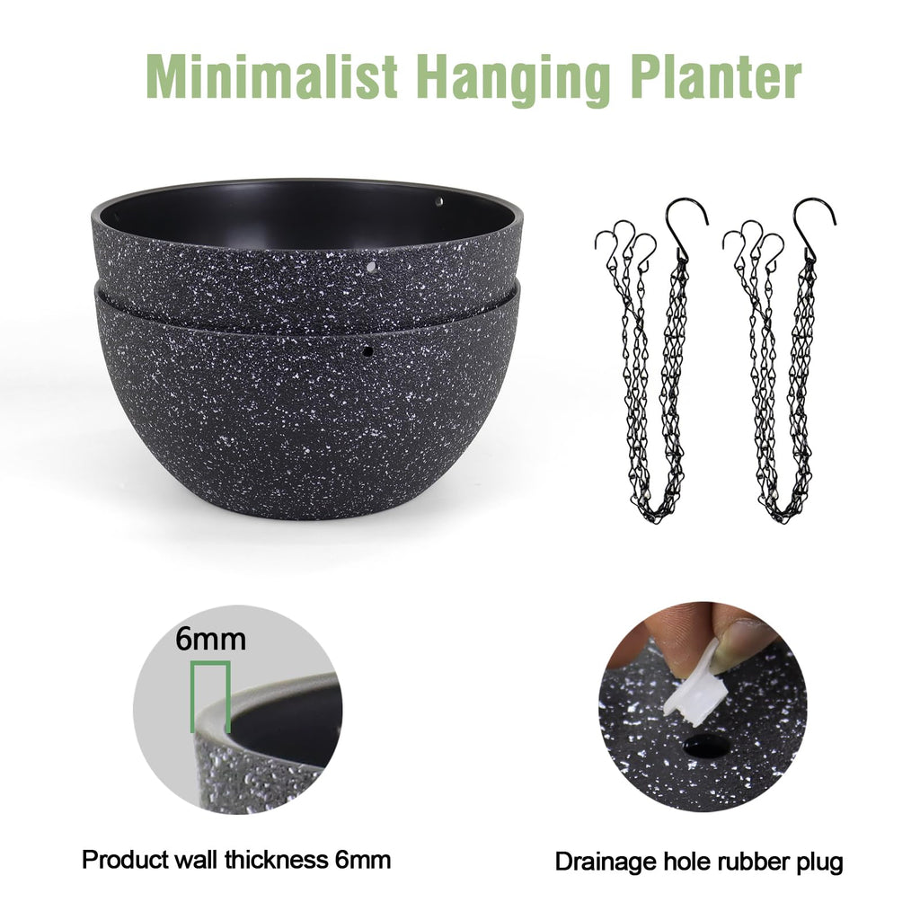12 inch Large Hanging Planters for Indoor Outdoor Plants, 2 Pack Hanging Flower Pots with Drainage Holes and Chain