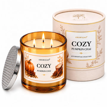 Fall Scented Candle Gifts Set, 13.4 oz Soy Coconut Wax Candle, Pumpkin Chai