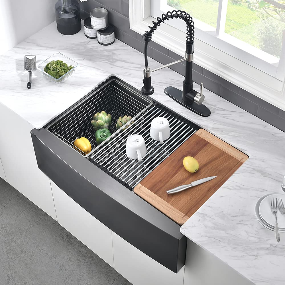 24 Inch Black Farmhouse Sink Apron Front Kitchen Sinks Workstation