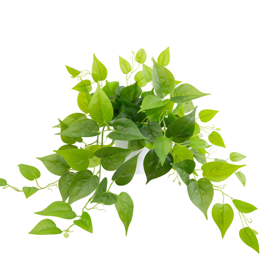 Artificial Plants Fake Pothos in White Pot, Realistic Fake Scindapsus Aureus, Faux Potted Greenery Desk Shelf