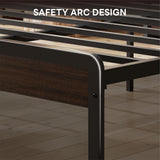 King Bed Frame with Headboard, Dark Wood Camas King with Strong Supports, Sturdy, Noise-Free, No Box Spring Needed