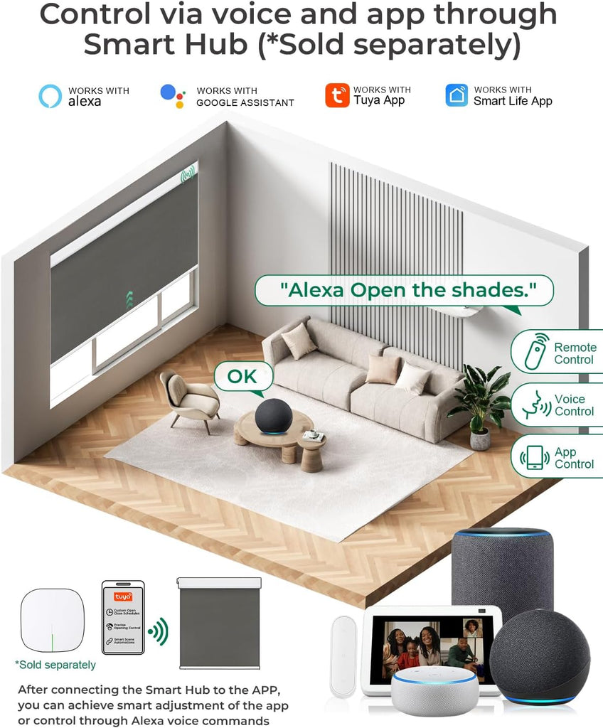 Motorized Blinds No Drill Automatic Roller Shades with Remote | Rental-Friendly & Easy Install Smart Electric
