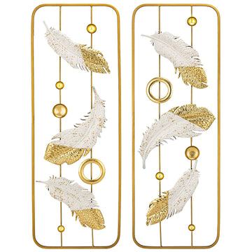 2 Pack Gold Wall Art Décor, 35" Rectangular Panels Metal Work, Modern Wall Décor Café Bedroom Living Room Wall