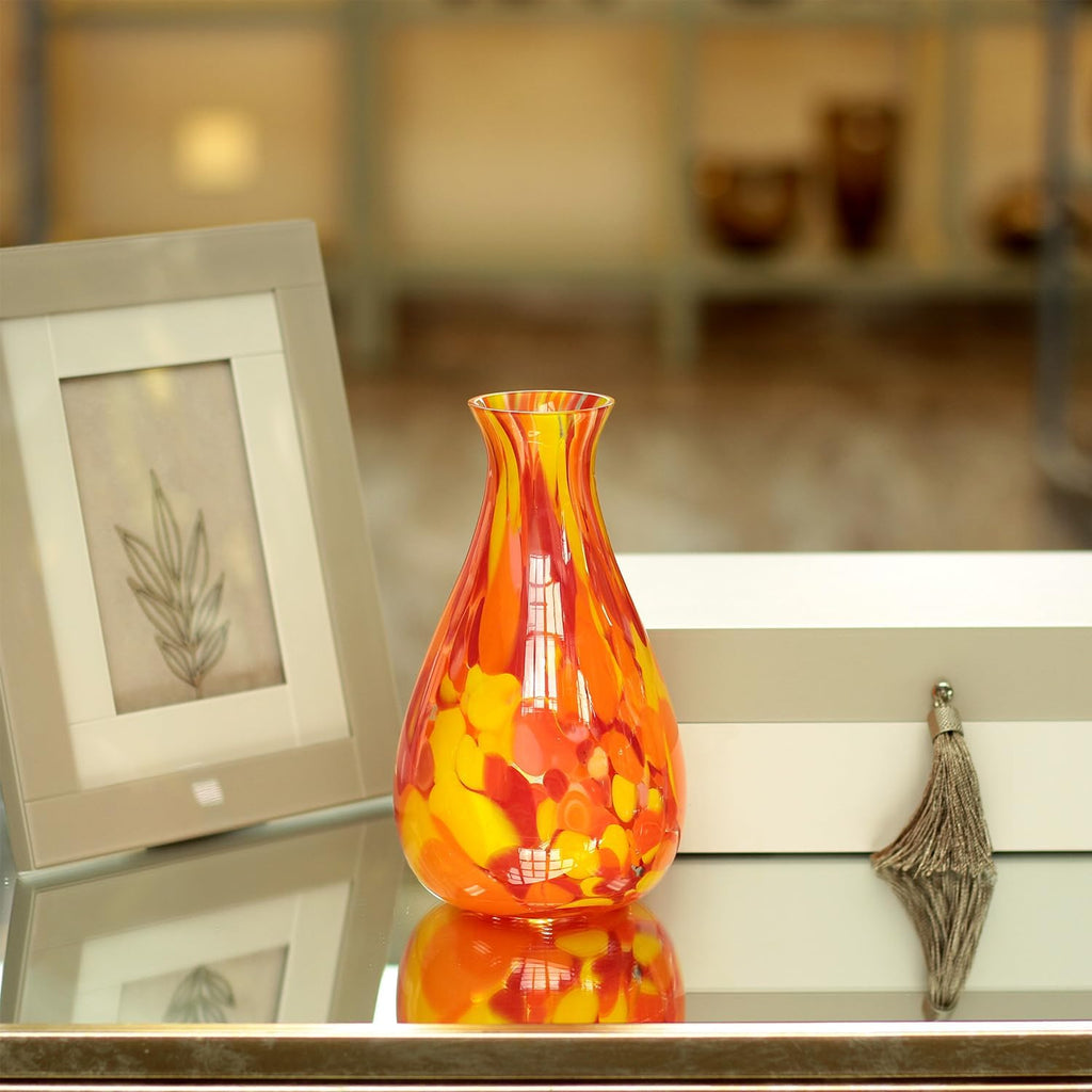 Murano Style Art Glass Vase Hand Blown Orange Confetti Effect Home Decor