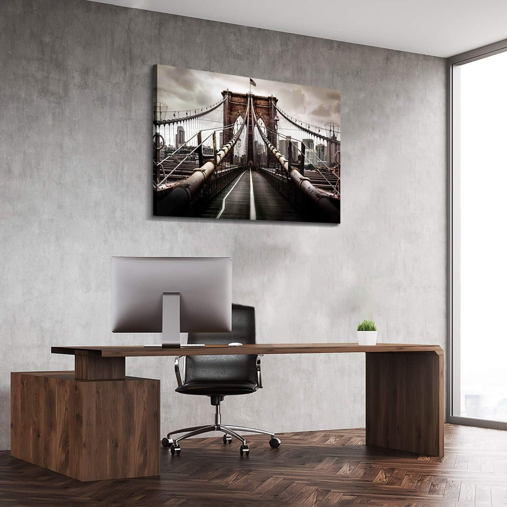Brooklyn Bridge Picture Classic Artwork: New York Cityscape Canvas Wall Art Prints ( ,Multi-Sized)