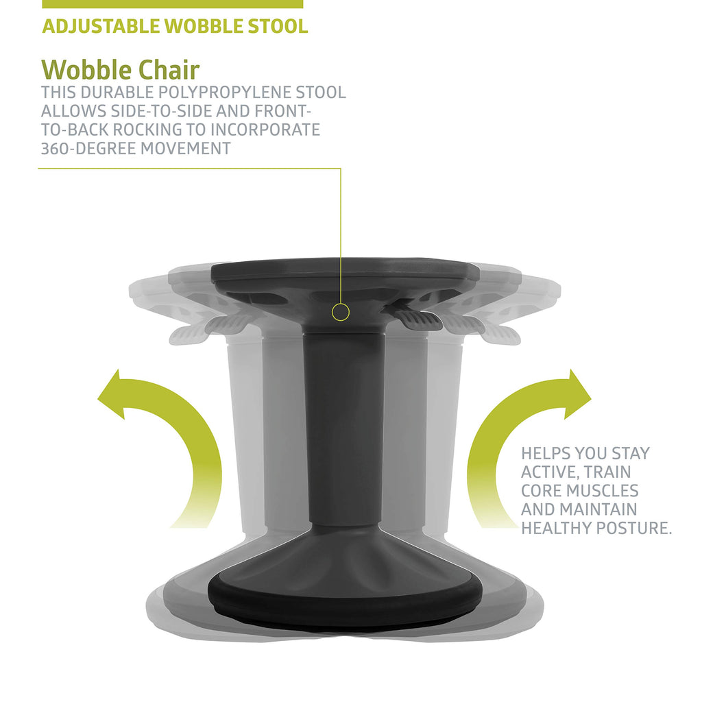 SitFree Height Adjustable Wobble Stool, Active Flexible Seating Chair for Kids and Adults - School and Office, Black