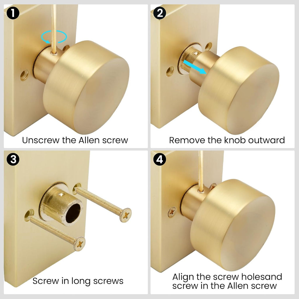 Dummy Door Knobs Gold, Heavy Duty Zinc Alloy Closet Door Knobs Interior, No-Turning Single Side (2 Pieces/1 Pack)