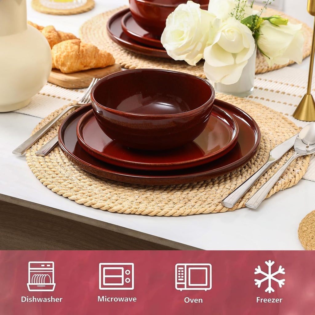 Ceramic 12 Pieces Dinnerware Set - Dinner Plates Salad Plates Cereal Bowls Set Service for 4