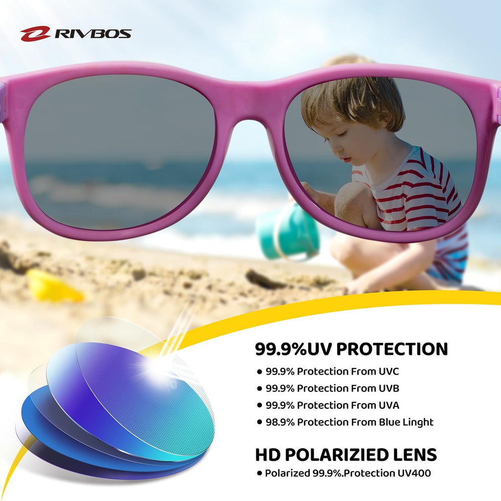 Kids Sunglasses Polarized UV400 TPE with Strap for Boys Girls RBK004