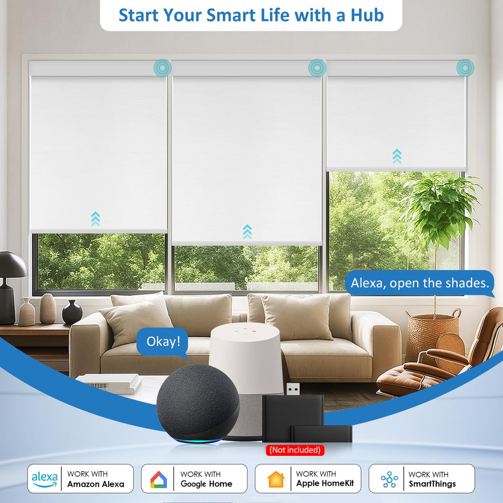No-Drill Motorized Window Blinds with Remote, White, "