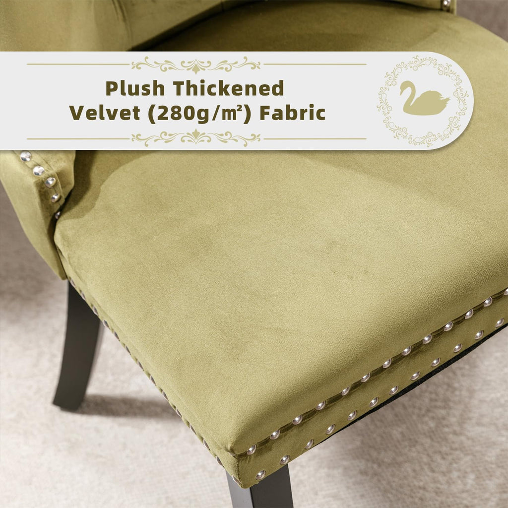 Velvet Upholstered Dining Chairs Set of 2, Modern Style Kitchen Side Chairs with Nailhead Trim and Wood Legs,Metal
