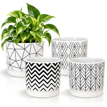 Plant Pots 5 Inch White Ceramic Flower Pots with Drainage Indoor Planters