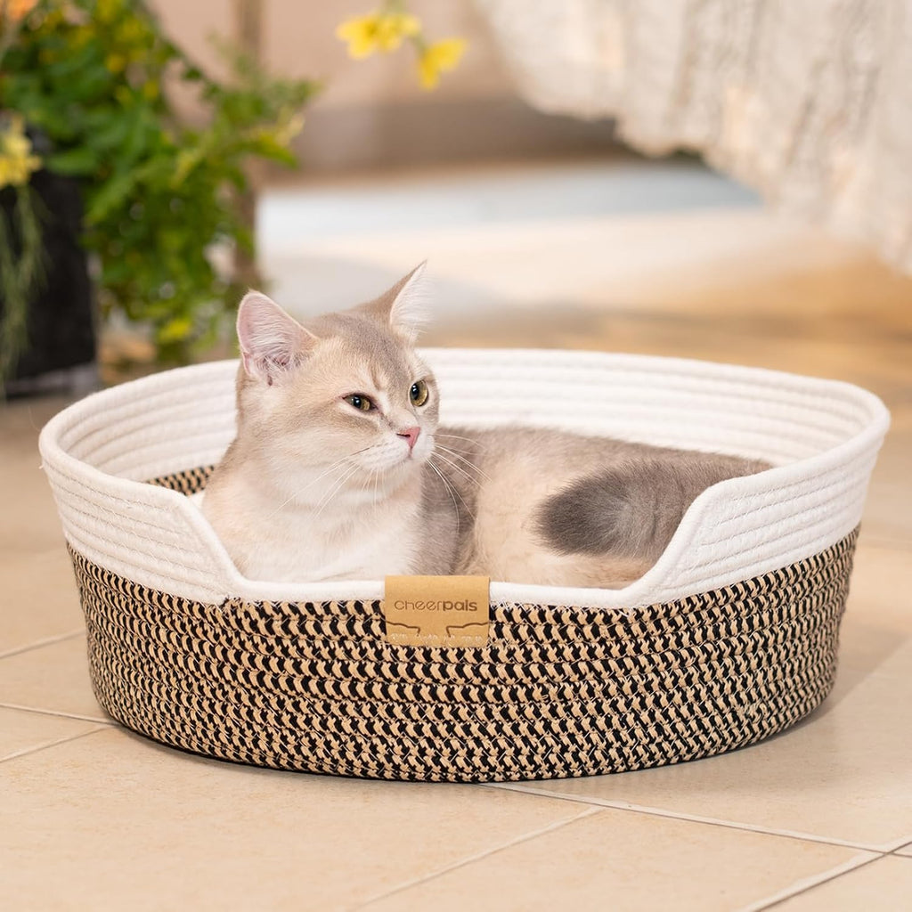 Handwoven Cat Basket Bed Cooling for Indoor Cat with Cushion