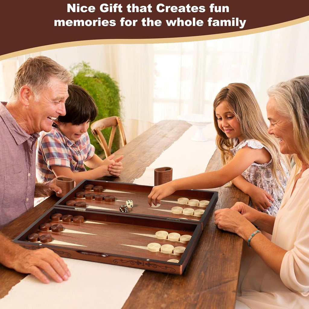Handcrafted Wooden Backgammon Set - 16x15.3inch, Oversized Pieces, Intricate Carvings, Premium Travel Game Board