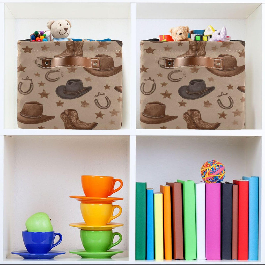 Toy Storage Basket Western Cowboy Cowgirl Nursery Bins Lucky Horse Shoe Baby Toys Box Canvas Clothes Shelf Basket