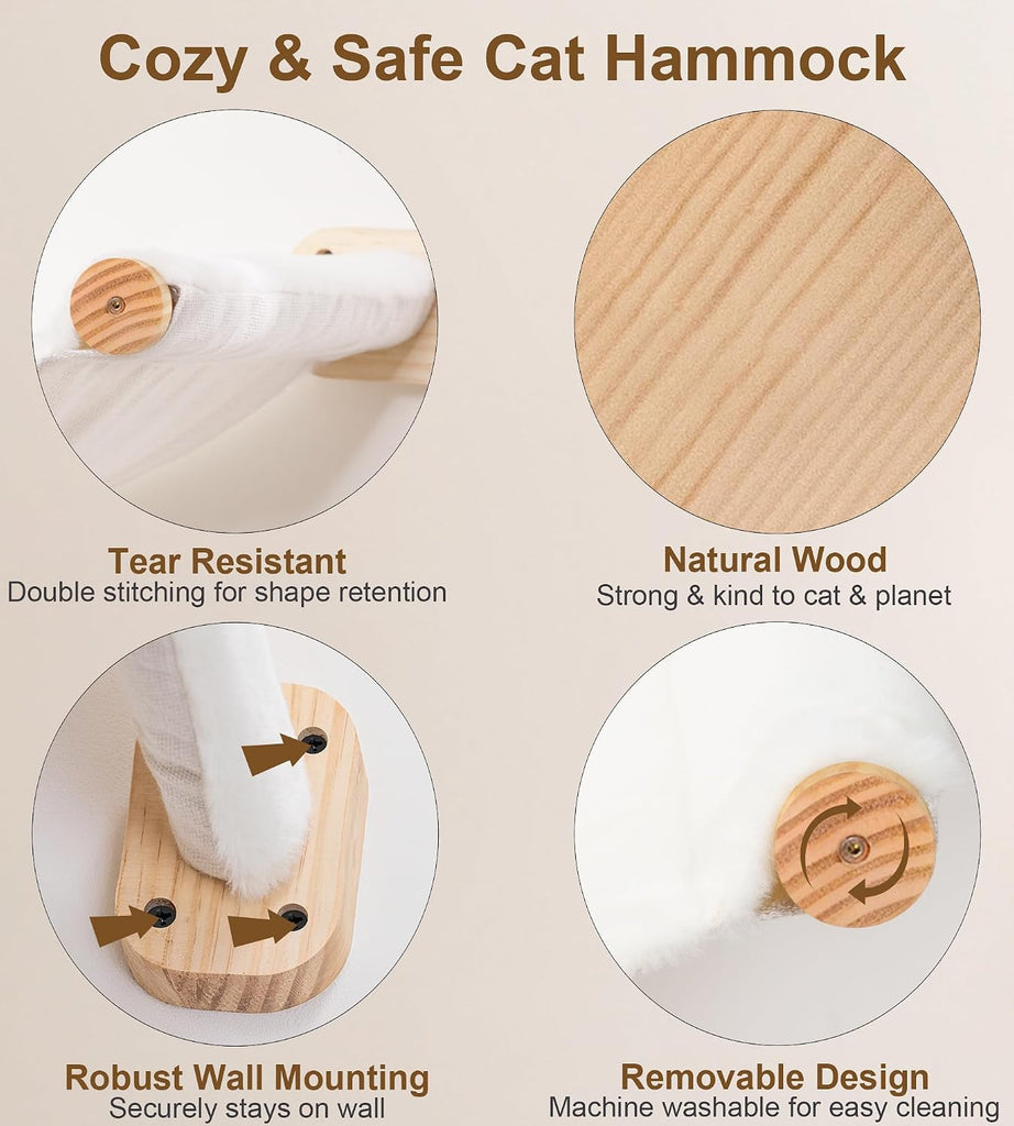 Cat Wall Hammock with Floating Hammock, 2 Four-Step Ladders & 1 Flat Shelf