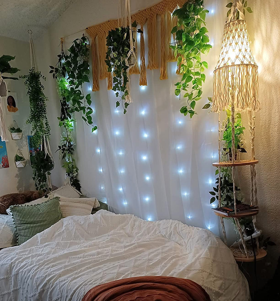 Boho Plug in Pendant Light Hanging Light with Plug in Cord, Dimmable Switch Hanging Lamp Macrame Lamp Shade and Plant