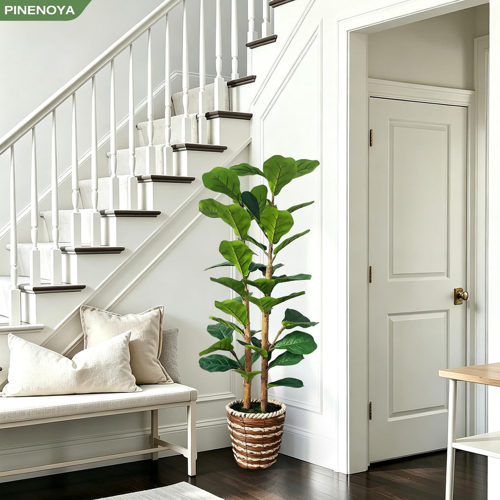 4ft Fiddle Leaf Fig Tree Artificial Plants in Woven Basket