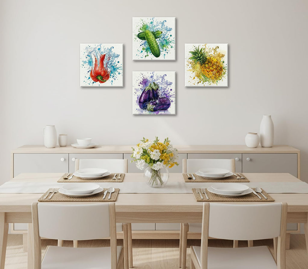 Modern Farmhouse Kitchen Canvas Wall Art Vegetable Decor 12" x 12"