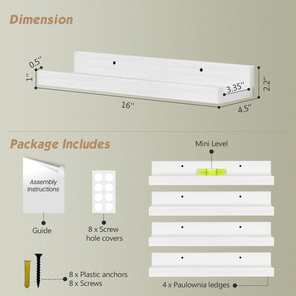 16 Inch Picture Ledge Shelf, Photo Floating Shelves with Lip for Wall