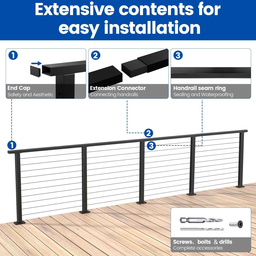 8ft Black Stainless Steel Cable Railing Handrail HT10