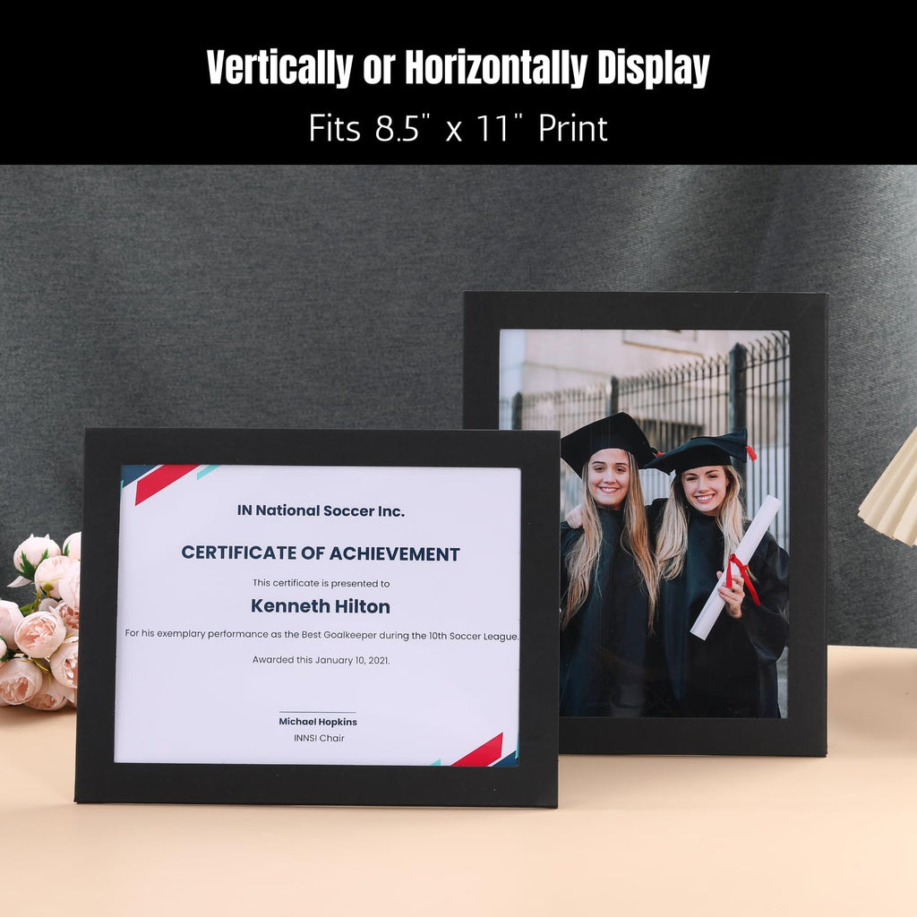8.5x11 Picture Frame with Clear Window and Easel Back - Cardboard Document Frame for Certificates, Diplomas, Degrees
