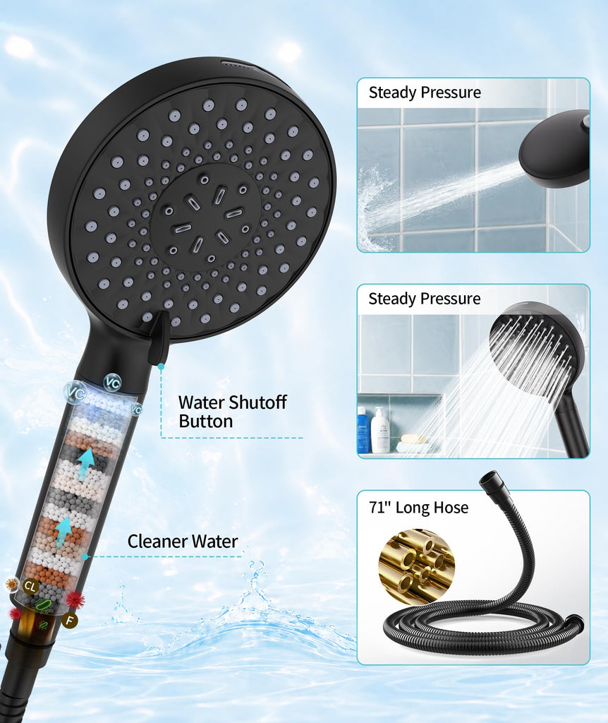 Filtered Shower Head with Handheld High Pressure 9 Spray Mode Showerhead Detachable Shower Head Water Softener